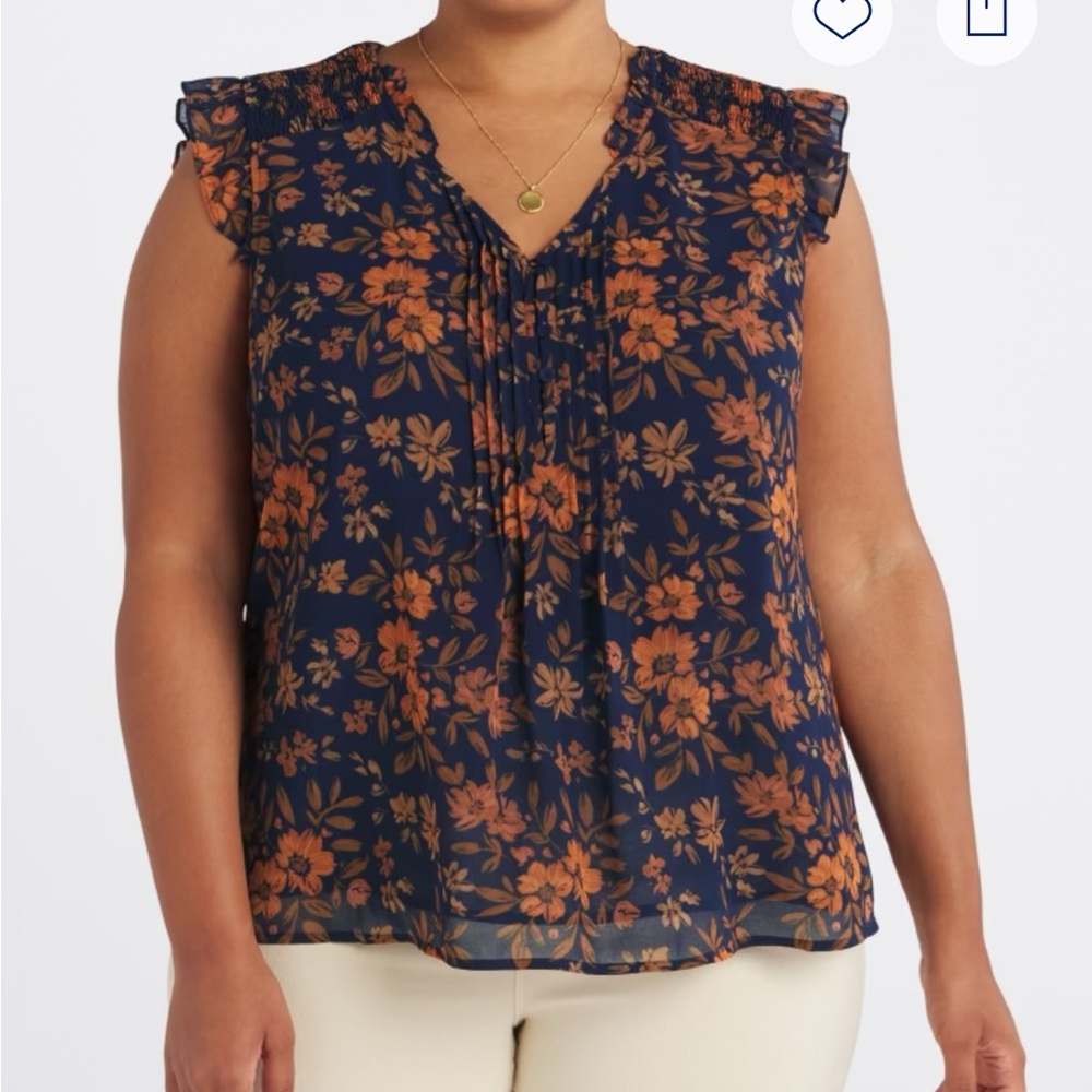 Daniel Rainn Navy and Orange Floral Blouse